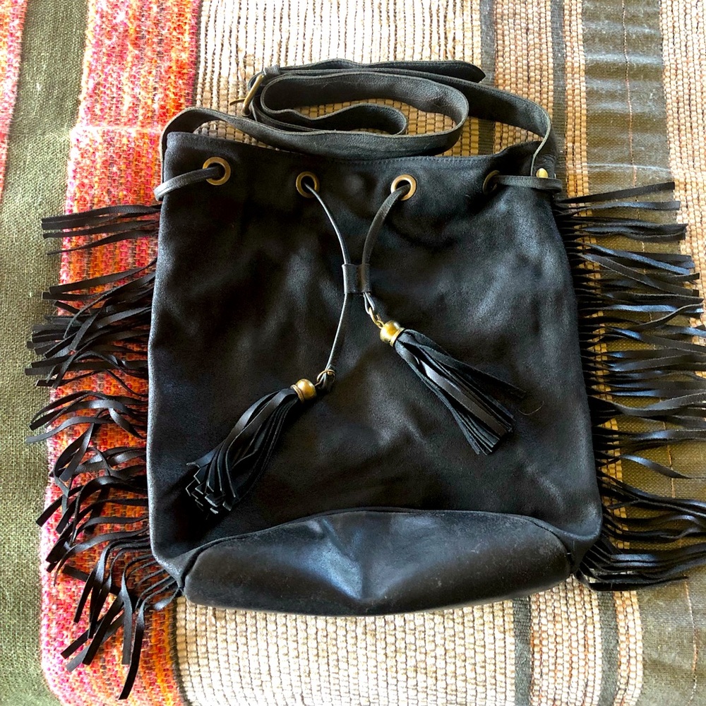 Cynthia Vincent Black Leather Hobo Bag